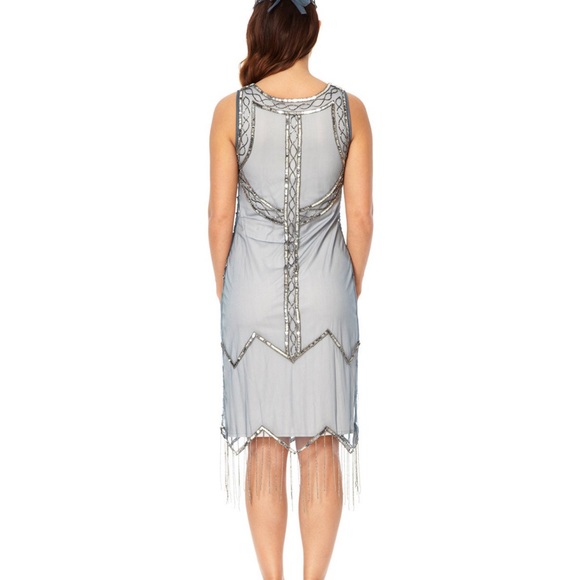 Isobel Ice Blue Grey Vintage 20s inspired Great Gatsby Flapper Dress Petite sz 6 - Picture 3 of 4